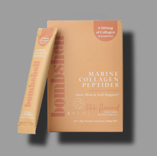 Litchi flavoured Bombshell marine collagen sachets (20X10G Sachets)